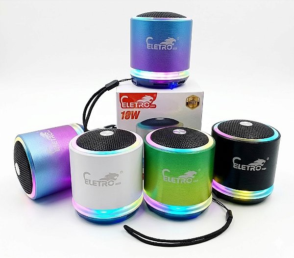 Caixa de Som Bluetooth EletroMex EL-1090 RGB 10W Mini Speaker Portátil com Luz LED