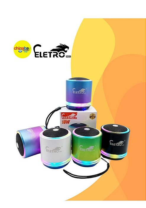 Caixa de Som Bluetooth EletroMex EL-1090 RGB 10W Mini Speaker Portátil com Luz LED