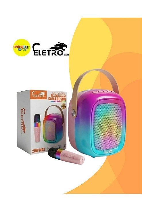 Caixa de Som Karaokê Bluetooth Eletro EL-1053 20W RGB com Microfone