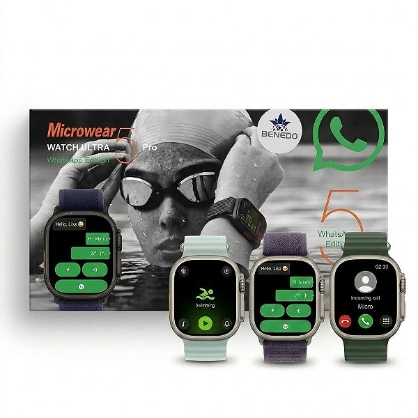 Smartwatch Microwear Ultra 5 Pro 49mm 2 Pulseiras Series 11 IP68 Aprova d'agua Responde Chatgpt GPS