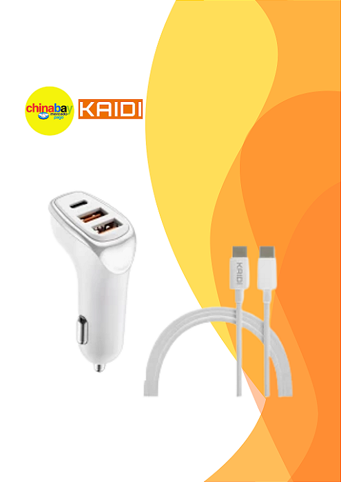 Carregador Veicular Turbo KD-304CC Com Cabo Duplo Tipo C Kaidi