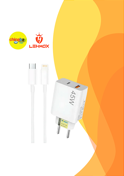 Carregador Turbo 45W PD USB Cabo Type-C p/ Lightning 1 M LEHMOX - LE-407 A+IOS