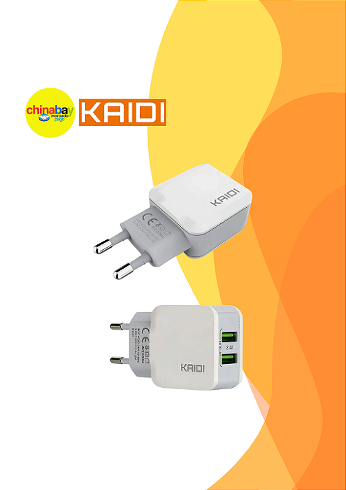 Carregador De Tomada Kaidi KD-301 Duplo 2 Entradas USB Rápido 2.4A Bivolt