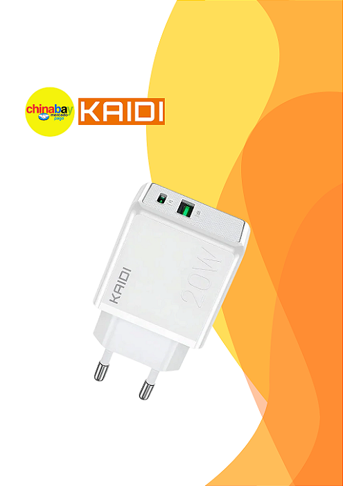 Carregador Rápido Kaidi KD-670 USB-Tipo-C 20W Turbo Power Delivery Bivolt