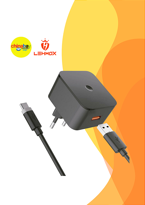 Carregador Rápido Lehmox LE-91-4 Fonte + Cabo USB Tipo-C Turbo Bivolt