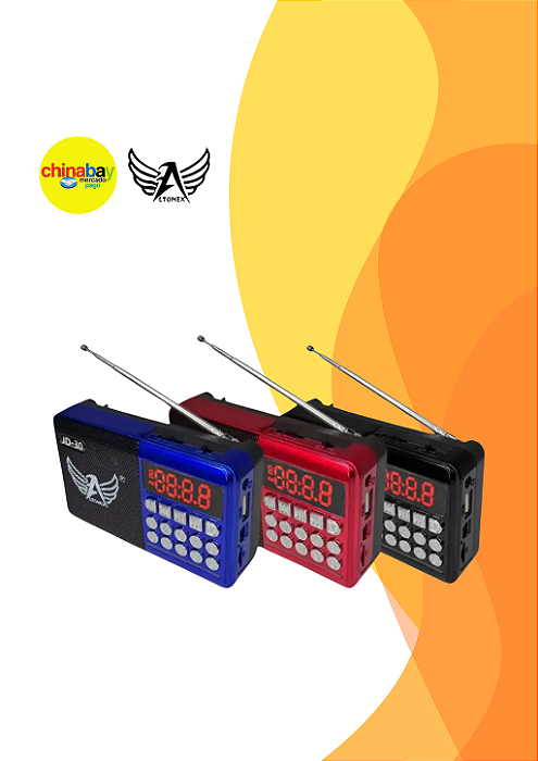 Rádio Portátil Retrô JD-30 Am Fm Sw Bluetooth Bateria Recarregável Usb Sd
