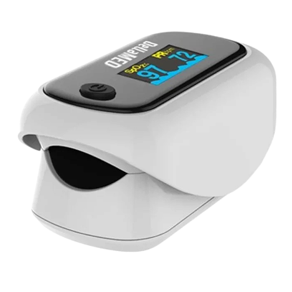 Oxímetro de Pulso Digital Preto para Dedo Medidor de Saturação, Batimentos Cardíacos e Oxigênio com Alarme Portátil com Capa Dellamed