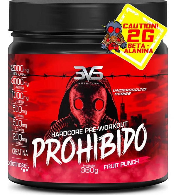 PRÉ TREINO   PROHIBIDO 360g  3VS - Sabor:  Fruit Punch - Fórmula Exclusiva com 8 ingredientes