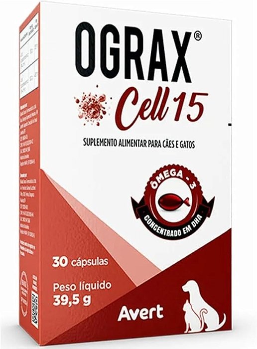 Suplemento Avert Ograx Cell 15 Ômega 3 Cães E Gatos 30 Cápsulas