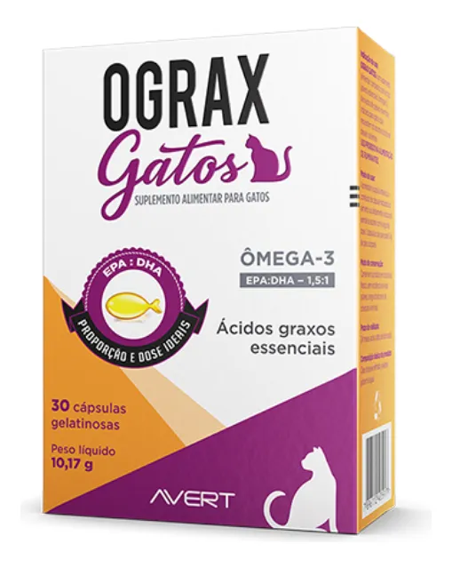 Ograx Gatos Ômega 3 Suplemento Para Pele E Pelo 30 Cápsulas