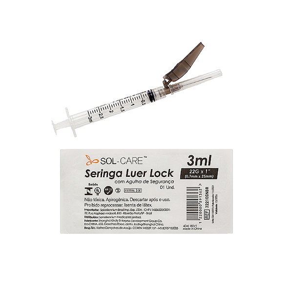 Seringa Luer Lock 3ML Com Agulha de Segurança