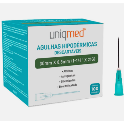 Agulhas Hipodermicas 30mm X 0,8mm(1-1/4pol X 21g) Uniqmed