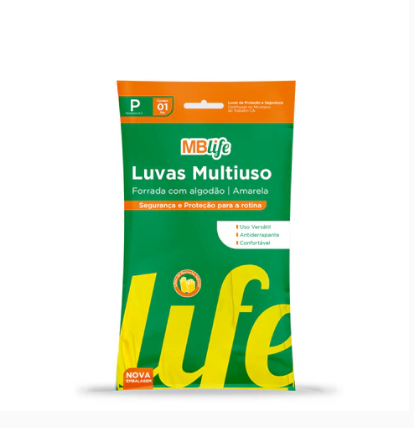 Luva para Limpeza MBlife Medix Látex Amarela Tam P -  Pacote com 10 Pares