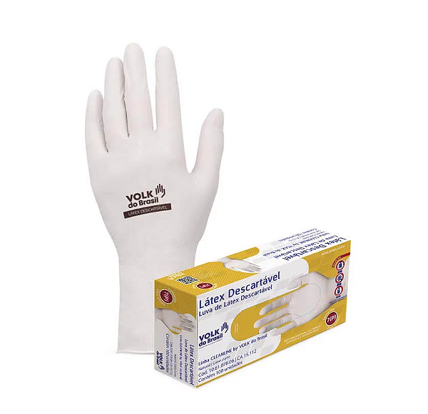 Luva de Látex Descartável Branca com Talco - Volk (100 Unidades) | CA - 15112