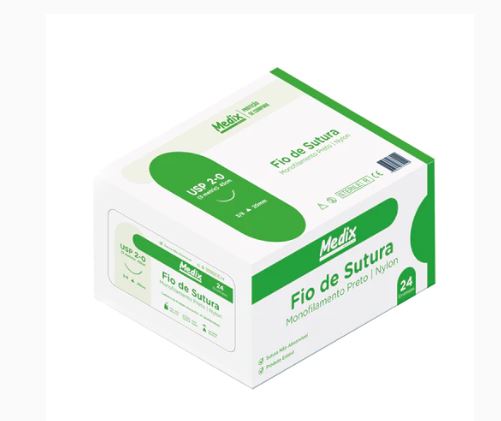 Fio De Sutura Nylon 2-0 45Cm C/Ag 20Mm 3/8 Triangular - Medix - Unitario