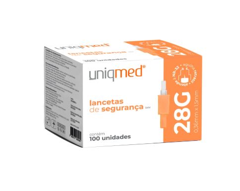 Lancetas de Segurança SKM 28G (0,36mm) x 1,5mm - Cx com 100 uni - Uniqmed