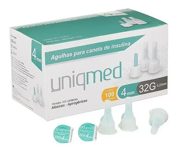 Agulha para Caneta de Insulina 4mmX32G (caixa com 100 unidades) - Uniqmed