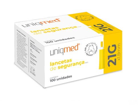 Lancetas de Segurança SKM 21G (0,80mm) x 1.8mm - Cx com 100 uni -  Uniqmed