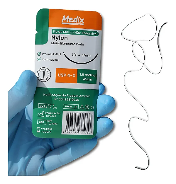 Fio de sutura nylon 2-0 45cm c/ag 20mm 3/8 triangular c/ 24un - Medix