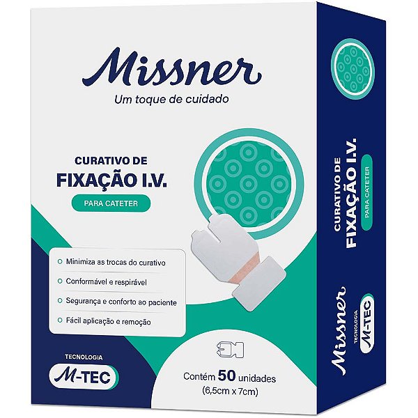 Curativo Fixador de Cateter IV M-TEC 6,5cm x 7cm com 50 Unidades – Missner