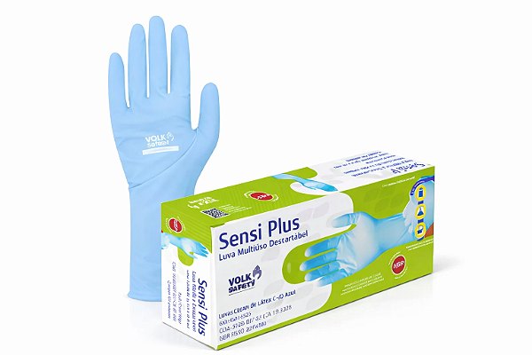 Luva Nitrílica Descartável Sensi Plus Tamanho 7 (P) - Volk