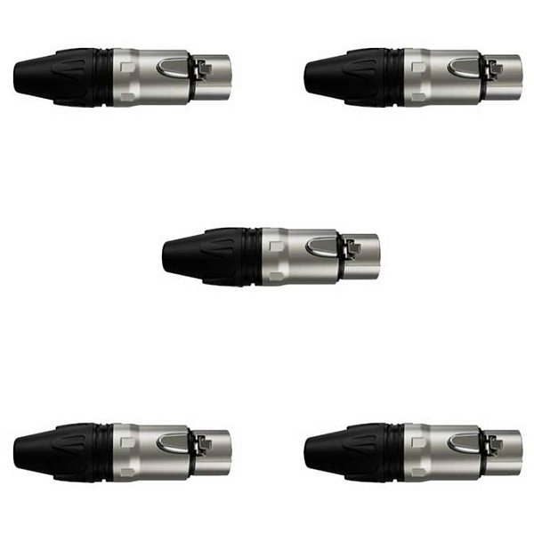 Kit de 5 Conectores Plug Xlr Canon Fêmea Cabo Wireconex