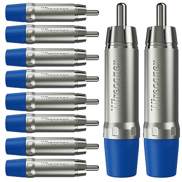 Kit 10 Plugs Rca Macho Nickel Wc 1212 Azul Wireconex