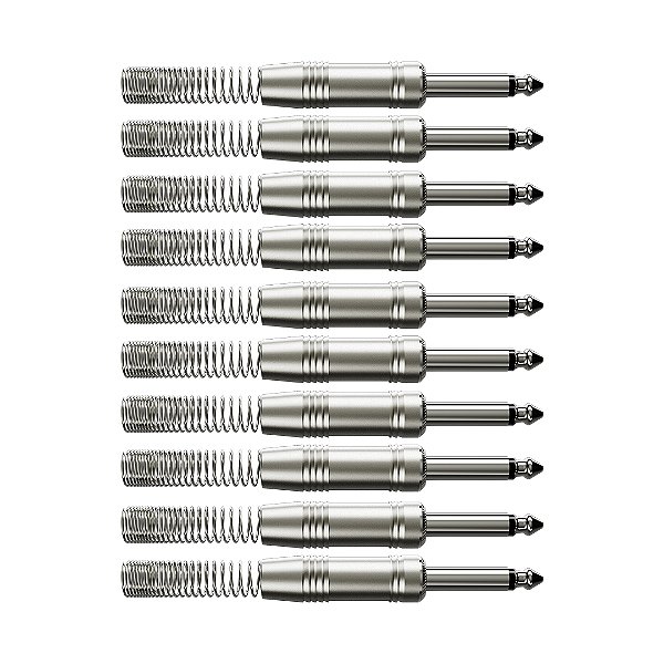 Kit 10 Conectores P10 Mono Metal Nickel Com Mola Wc 244/ts Wireconex