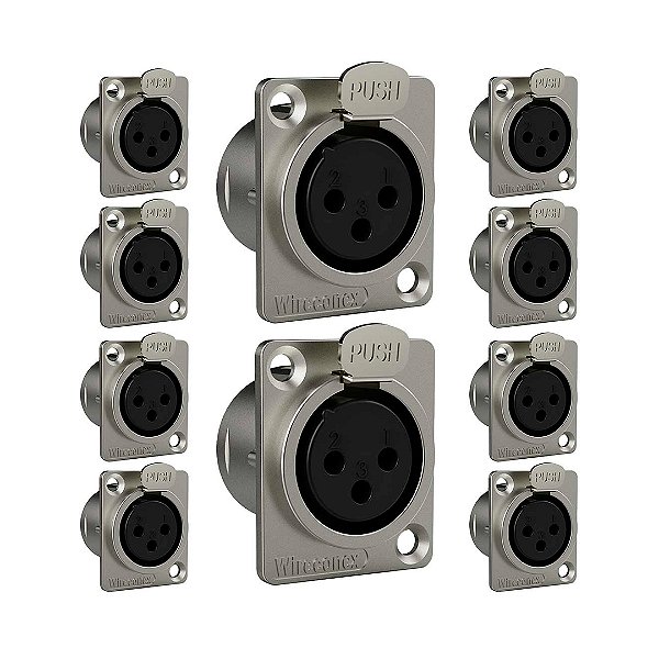 Kit 10 Conectores XLR Fêmea Painel Wc 1023 Wireconex