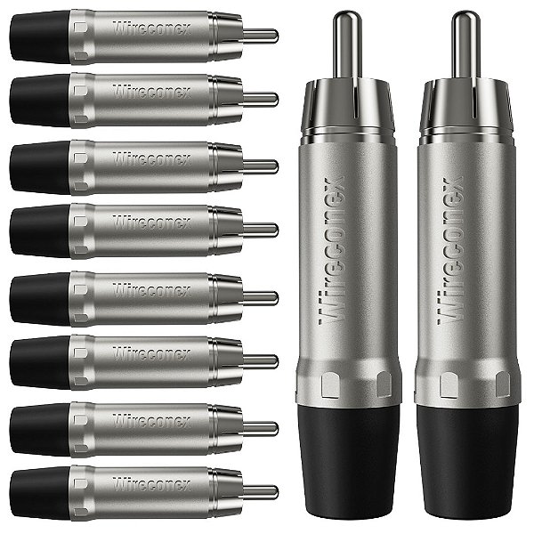 Kit 10 Conectores Plug RCA Macho Wc 1212 Preto Wireconex