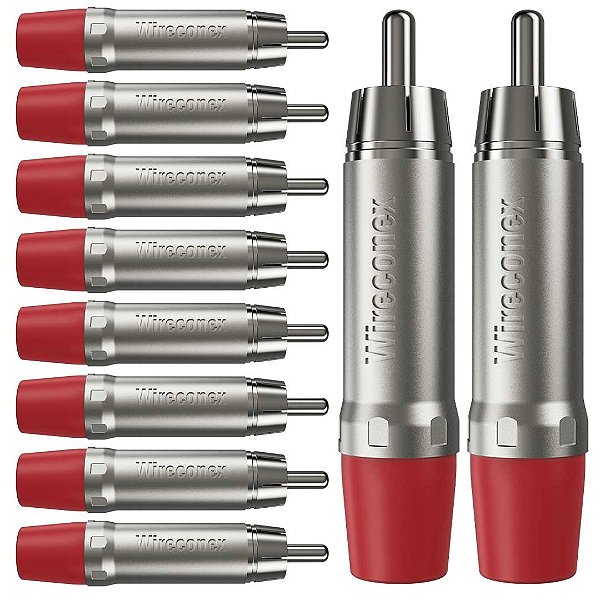 Kit 10 Conectores Plug RCA Macho Wc 1212 Vermelho Wireconex