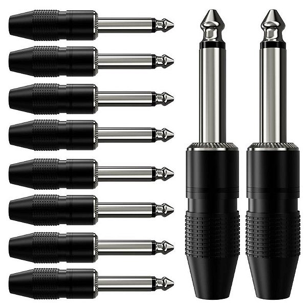 Kit 10 Conectores P10 Mono Macho Para Cabo Plug Preto Wc153 Wireconex