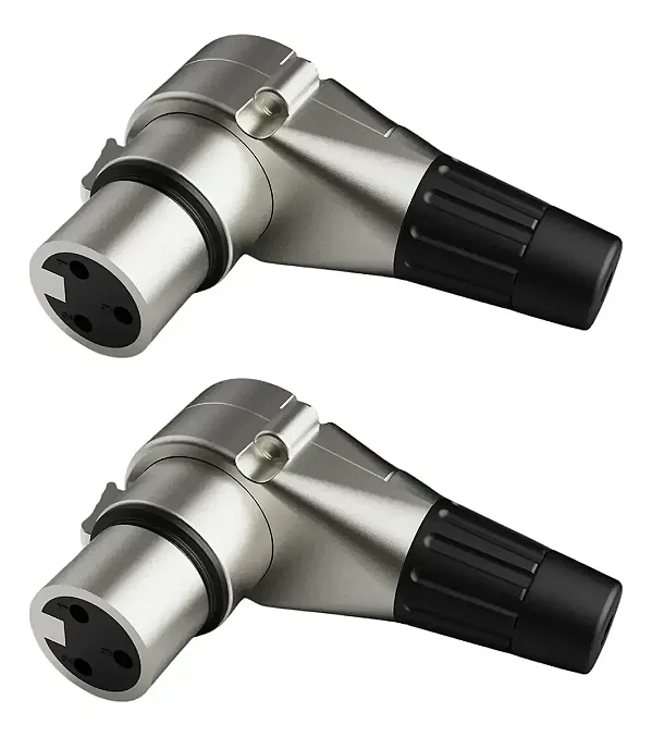 Kit 2 Conectores Plug XLR L 90 Graus Fêmea Cabo WC 2043 Wireconex
