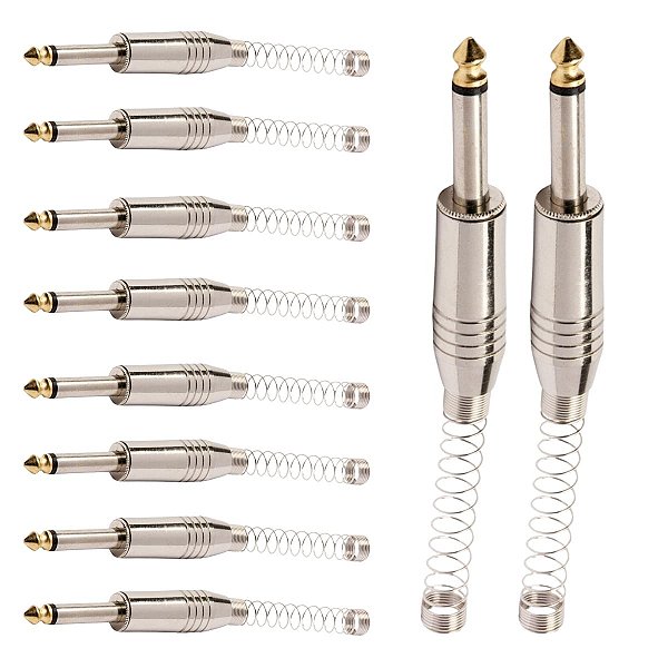 Kit com 10 Conectores P10 Macho Linha Mono com Mola e Ponta Gold Storm