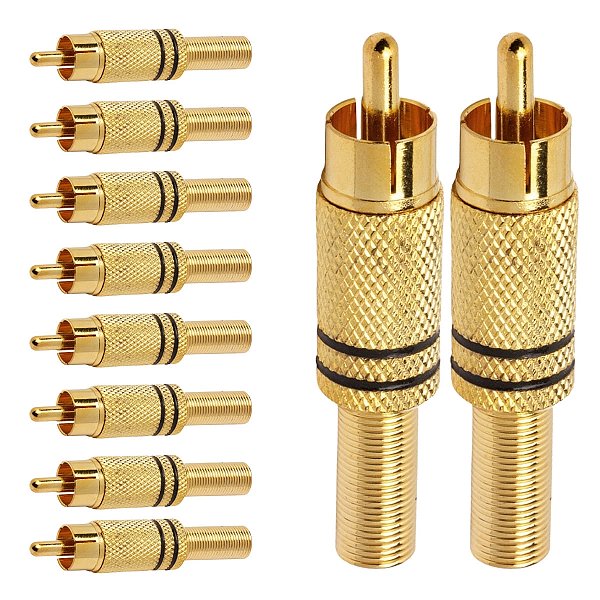 Kit com 10 Conectores Linha RCA Macho Metal Gold Preto Storm