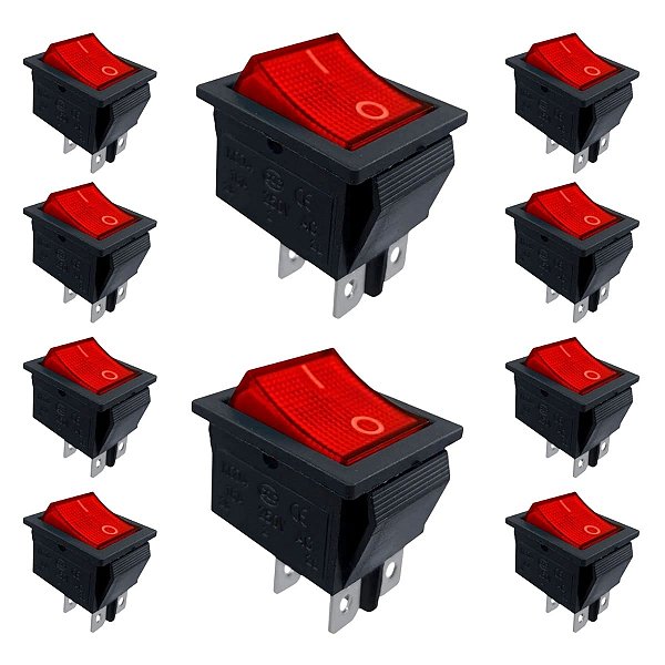 Kit com 10 Chaves Kcd4 4 Terminais Vermelha 15A 250VAC Storm