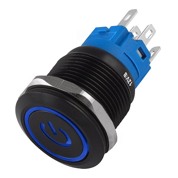 Botão On Off 19mm Preta 220V 3A com LED Azul 12V Storm