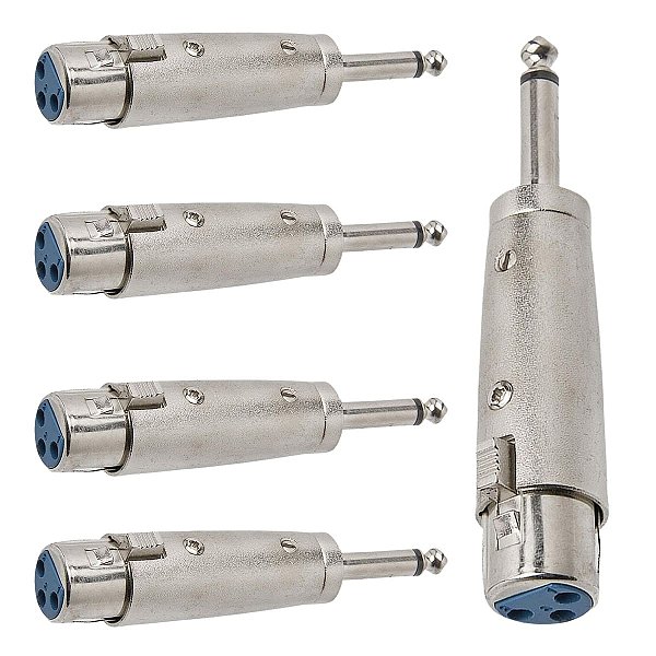 Kit com 5 Adaptadores XLR Fêmea P10 Mono Metal Storm