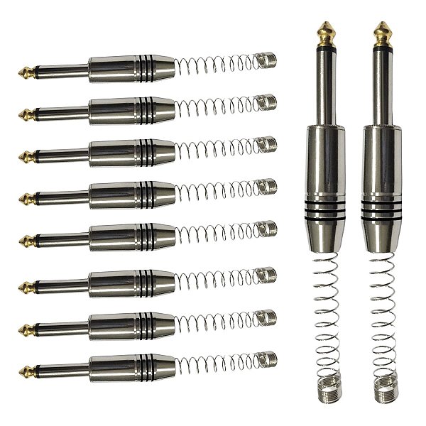 Kit com 10 Conectores P10 Macho Linha Mono com Mola Espacada e Ponta Gold Storm