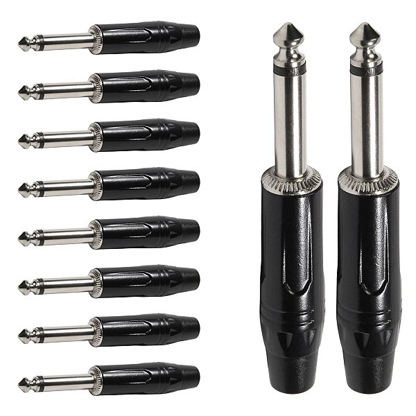Kit com 10 Conectores P10 Macho Linha Mono Ponta Niquel Storm