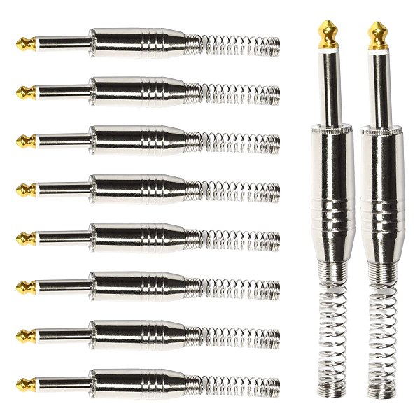 Kit com 10 Conectores P10 Macho Linha Mono com Mola Espacada Ponta Gold Baquelite Storm
