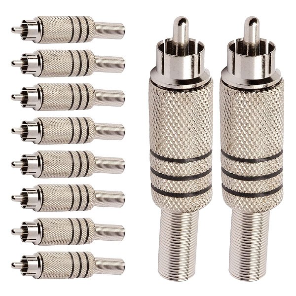 Kit com 10 Conectores Linha RCA Macho Metal Niquel Preto Storm