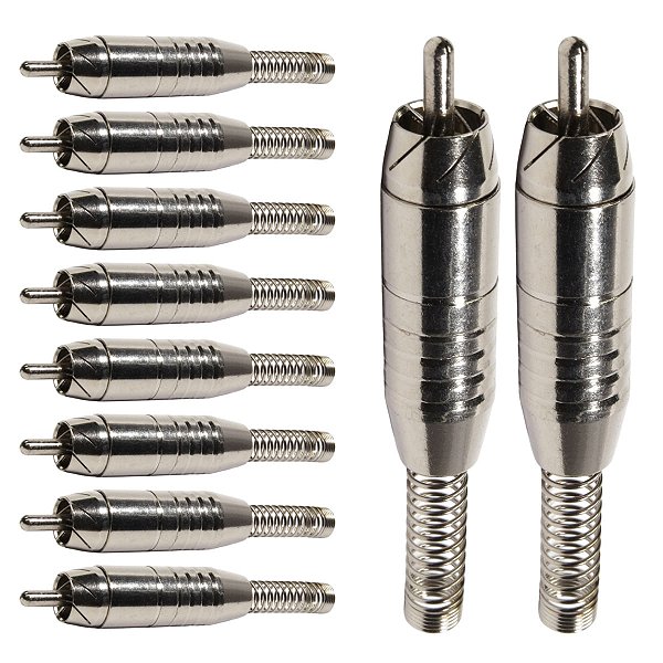Kit com 10 Conectores Linha RCA Macho Niquel com Mola Storm