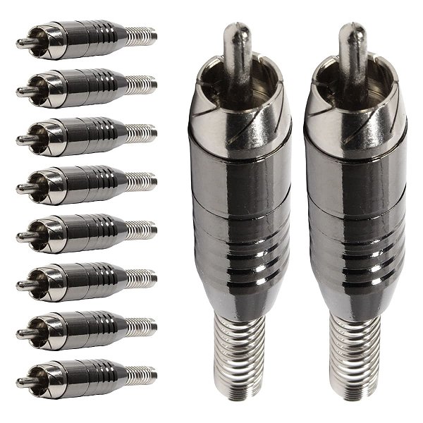 Kit com 10 Conectores Linha RCA Macho Niquel Preto com Mola Storm