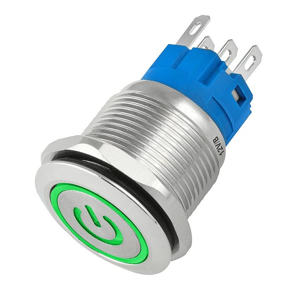 Botão On Off 19mm Prata 220V 3A C/ LED Verde 12V Storm
