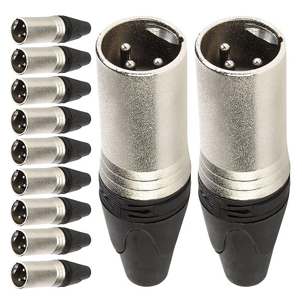 Kit com 10 Conectores XLR Macho Linha 3 Polos Metal Storm