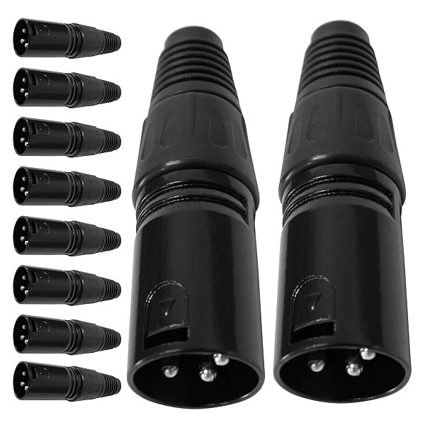 Kit com 10 Conectores XLR Macho Linha Preto Metalico Storm