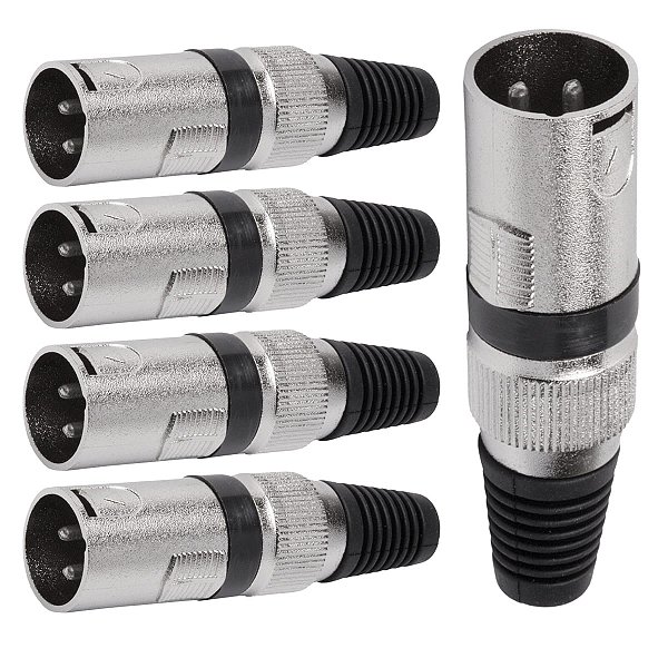 Kit com 5 Conectores XLR Macho Linha Preto Metalico Storm
