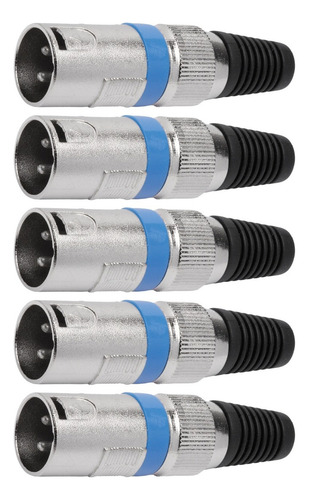 Kit com 5 Conectores XLR Macho Linha Azul Metalico Storm