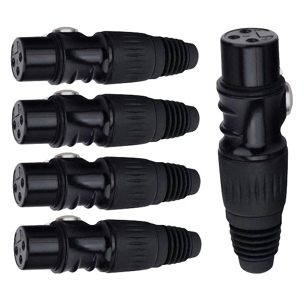 Kit com 5 Conectores XLR Fêma Linha Preto Metalico Storm